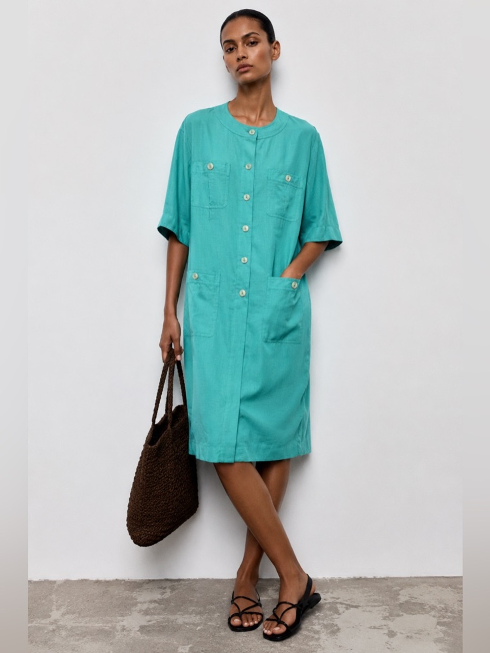Vintage Rouie Turquoise Button Front Shift Dress Size 18